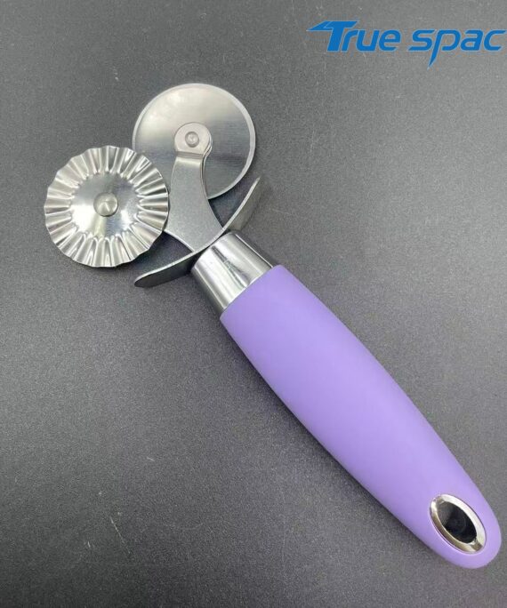 Creative stainless steel double-wheel pastry cutter knife, with wavy blades and anti-slip handle