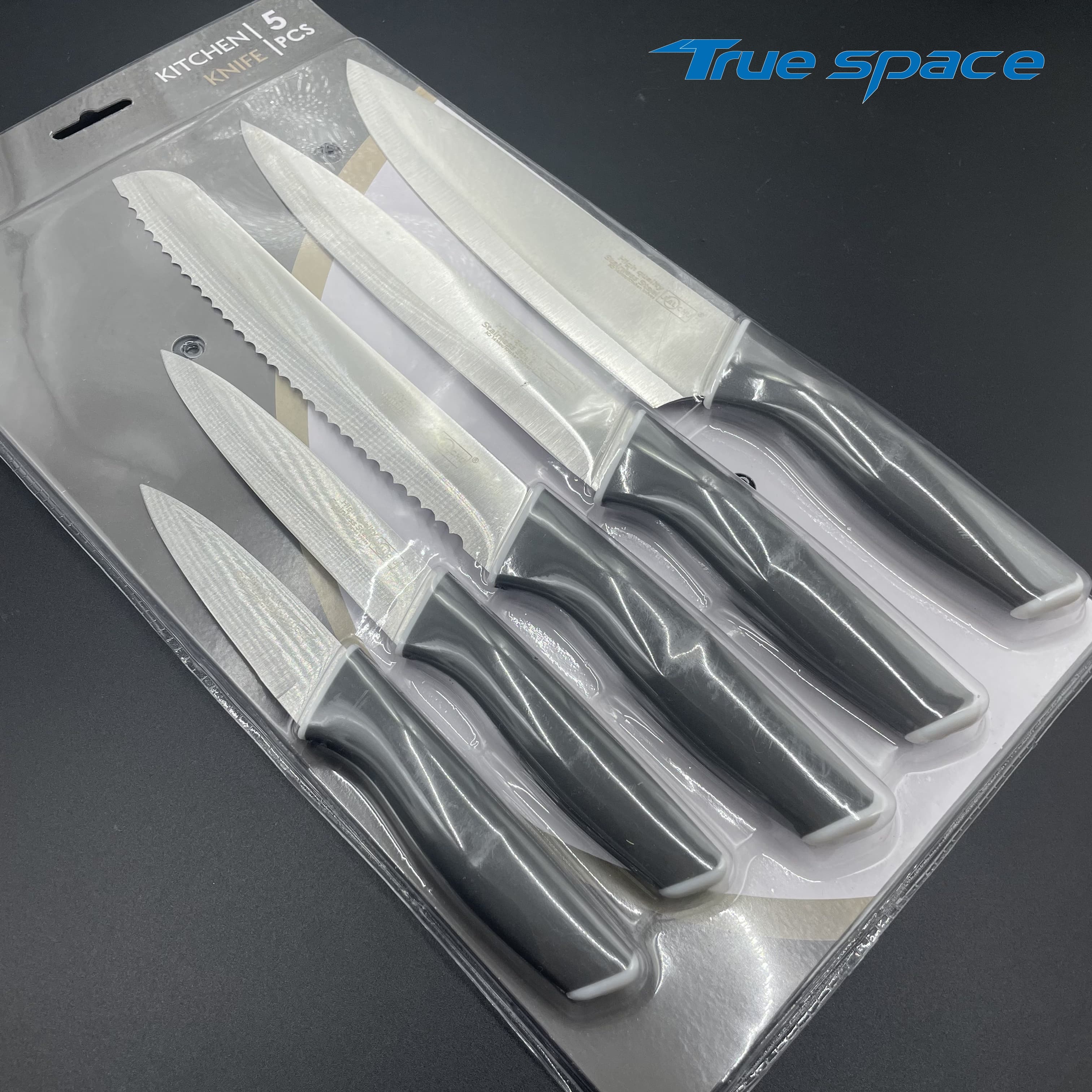 Factory Wholesale Black New PP Handle 5PCS Kitchen Chef Multi-functional Practical Cutter , Bread Slicer Knife, Fruit Knife