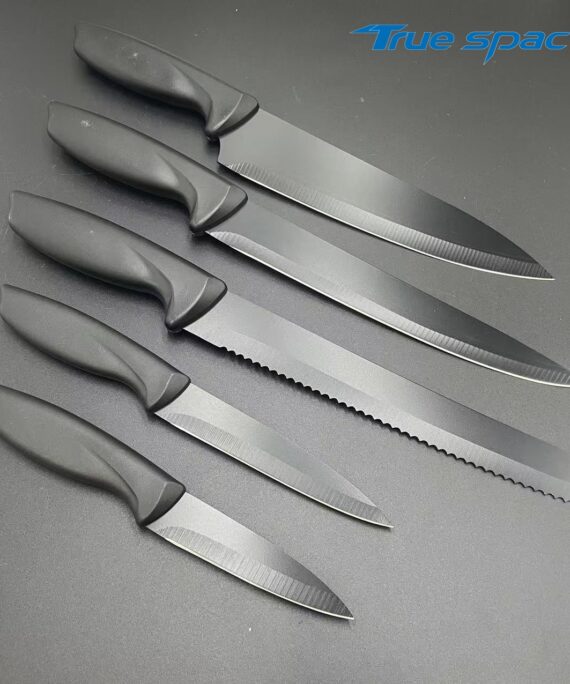 Eco-friendly High-quality pp Handle 5-piece Non-stick Black-coated Kitchen Knife Set