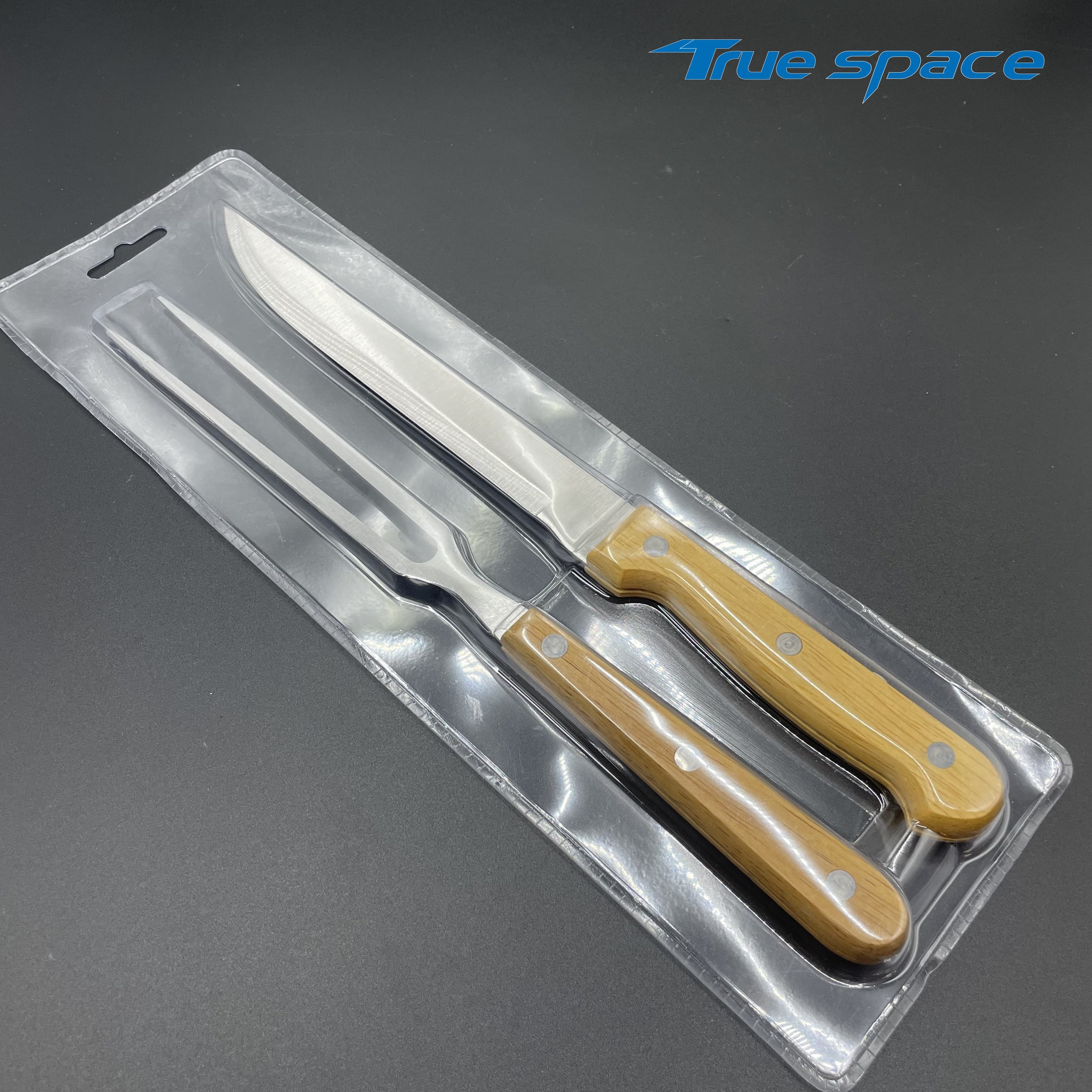A Set of Stainless Steel Barbecue Knives and Forks with Wooden Handles for Outdoor Cooking Tools