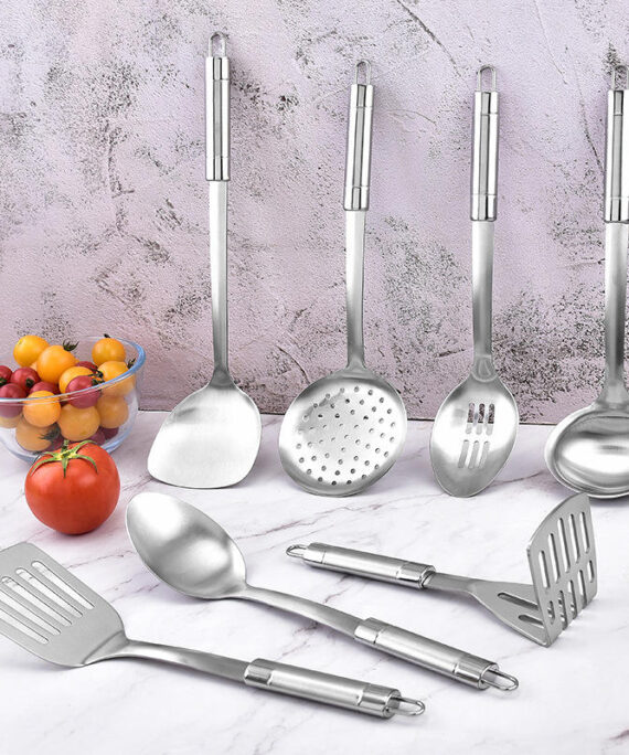 Stainless Steel 7-Piece Kitchenware Set Non-Stick Pan Modern Simplicity Design Non-Slip Handles Includes Cooking Pot Stir-Frying