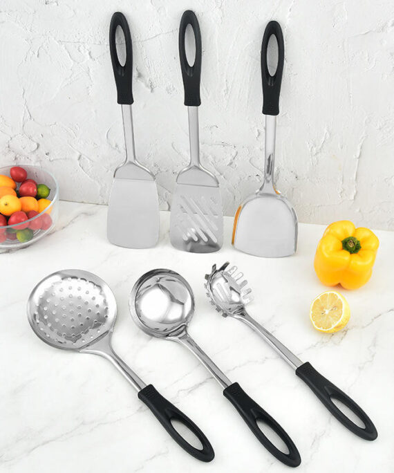 Six Sets of Stainless Steel Kitchen Utensils Large Slop Pot Scoop Scoop Scoop Hedge Spaghetti Scoop Multi-function Scalding