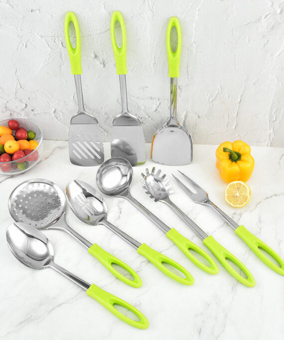 Factory Wholesale Stainless Steel Kitchen Utensils Nine-Piece Set Meat Fork Soup Spoon Spatula Anti-Slip High Temperature