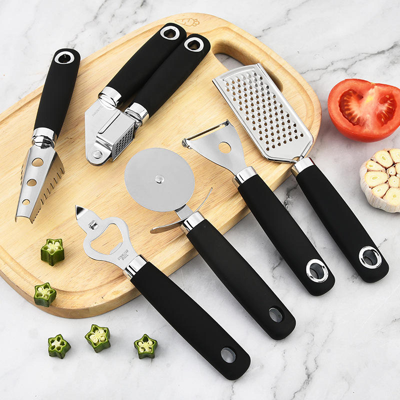 Hand-held Manual Stainless Steel Garlic Grinder Peeler Grater Kitchen Gadget Set Multi-Function 6-Piece
