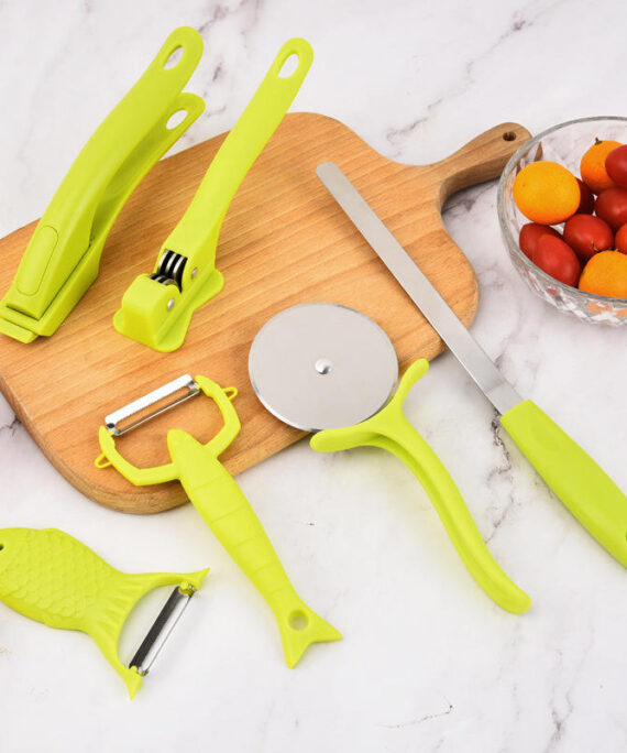 New Pressure Garlic Paste Artifact Sharpener Peeler Multifunctional Kitchen Gadget Stainless Steel 6-Piece Tool Set Pizza Cutter