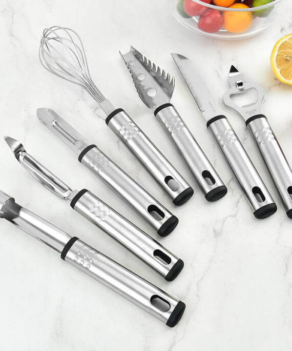 7-Piece Stainless Steel Manual Kitchen Tool Corer Arch Peeler Fish Scale Scraping Fruit Knife Multi-Function