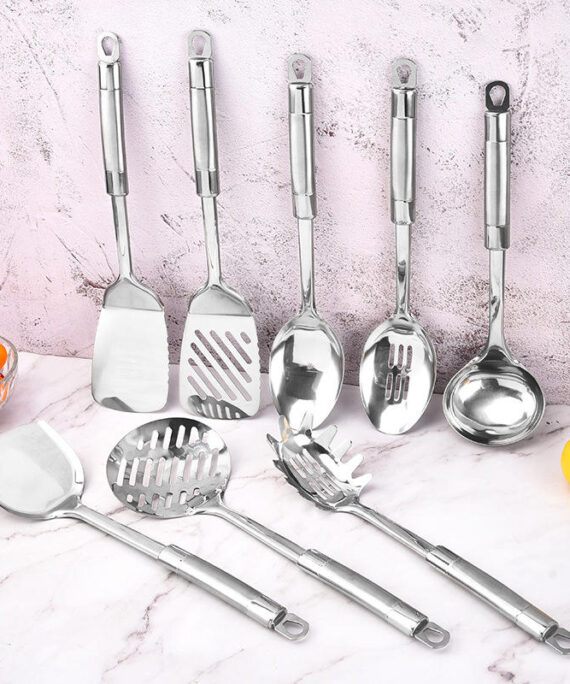 Stainless Steel Cookware Set 8-Piece Durable Household Thickened Measuring Spoon Powder Scraper Strainer Ladle Colander