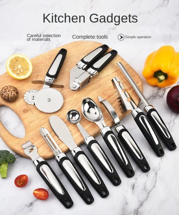 Stainless Steel Manual Kitchen Gadget Set Household Garlic Press Ice Cream Spoon Cutter Fish Scale Planer Tools Wholesale