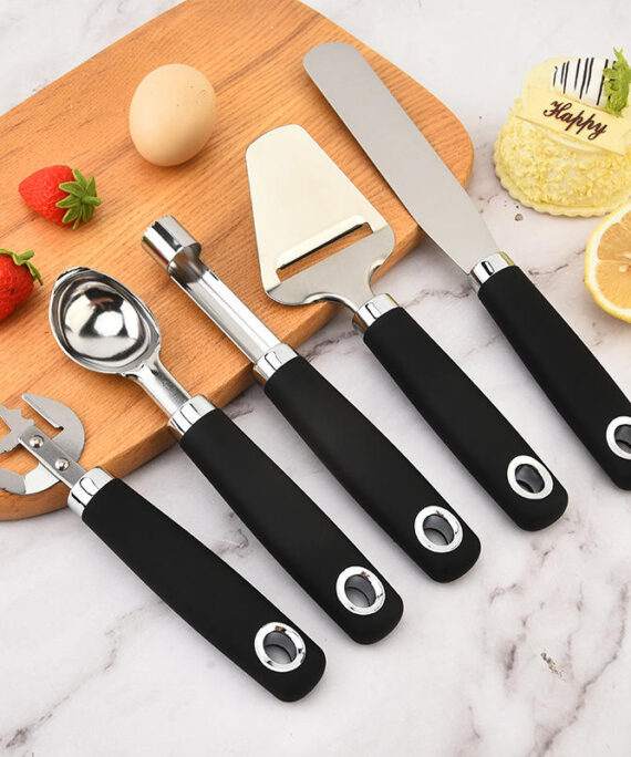 Stainless Steel Manual Kitchen Gadget Set (4-Piece) Cake Spatula Can Opener Ice Cream Spoon Fruit Corer Cheese Cutting Tool