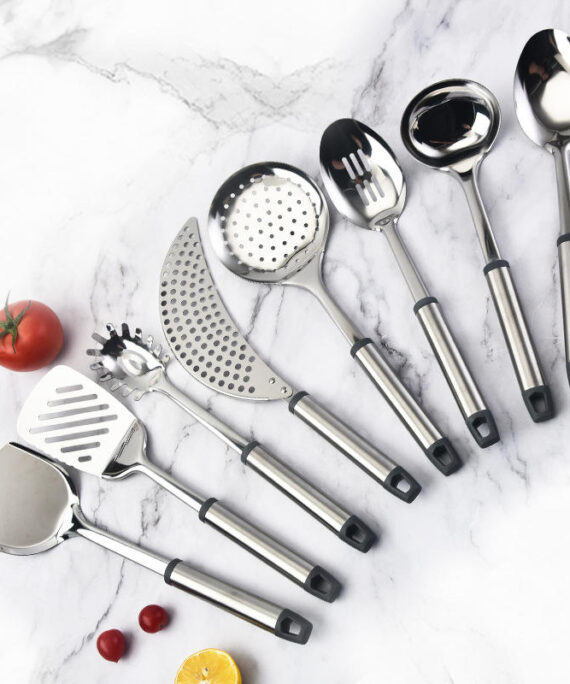 Stainless Steel 430 8-Piece Kitchen Utensils Set Spatula Powder Steak Large Spatula-Modern Simplicity Design