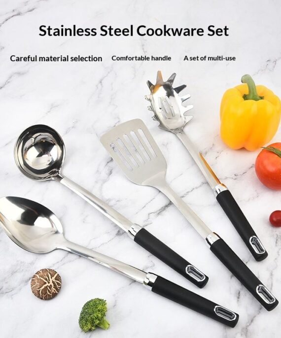 Manufacturer Wholesale 8-Piece Cookware Set with Printed Logo Includes Spoon Pot Spatula Strainer Large Strainer Soup Spoon