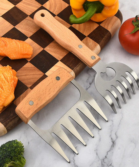 Stainless Steel Bear Claw Meat Shredder Household Wooden Handle Tenderizer Divider Kitchen Hand Shredded Chicken Tool