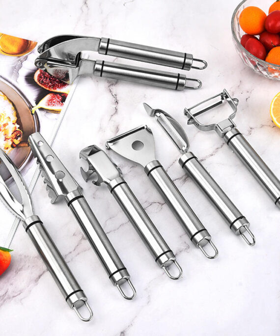 Manual Arched Peeler Bowl Gripper Integrated Garlic Press Three-Hole Triangular Fish Scale Scraper