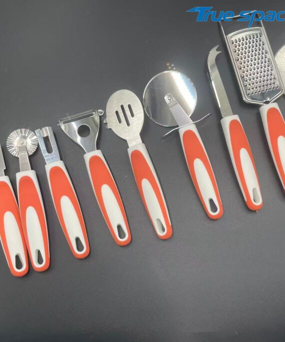 High-quality stainless steel 8-piece kitchen tool set with silicone handles, suitable for pizza cutting/cheese slicing