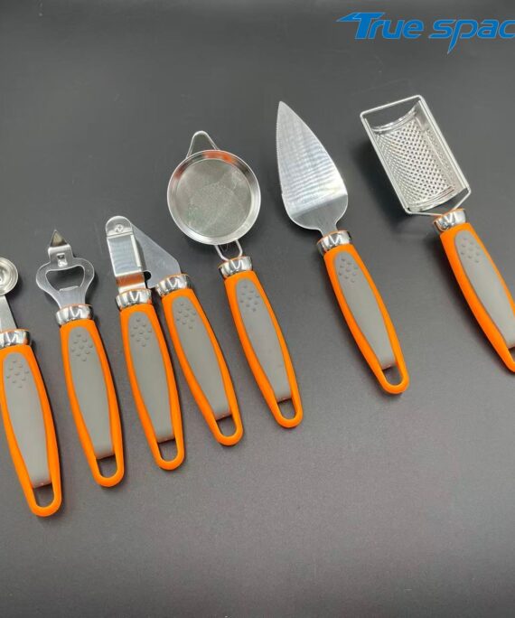 6-piece set of multi-functional kitchen tools with orange and gray handles - anti-slip design suitable for filtering/brushing