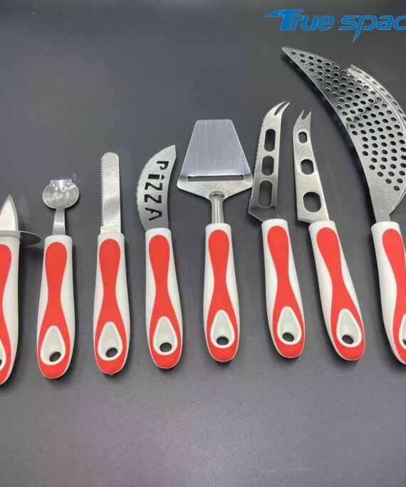 8-Piece Red-White Silicone Handle Kitchen Gadgets - Multi-Function for Pizza Making & Food Serving