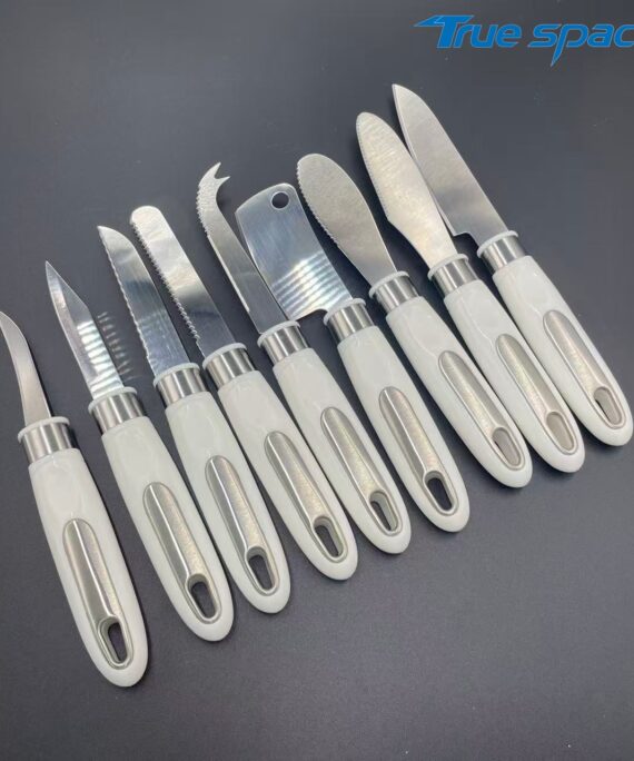 8-Piece White Handle Kitchen Knife Set - Stainless Steel Blades, Ideal for Daily Food Prep
