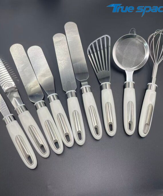 9-Piece Kitchen Utensil Set - White Silicone Handle, Ideal for Spreading & Whisking in Cooking