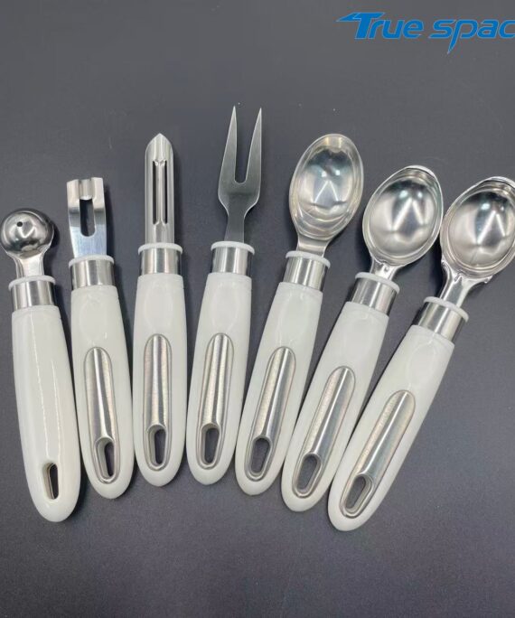 7-Piece Fruit Carving & Scooping Tool Set - White Handle & Food-Grade Material, For Dessert Making