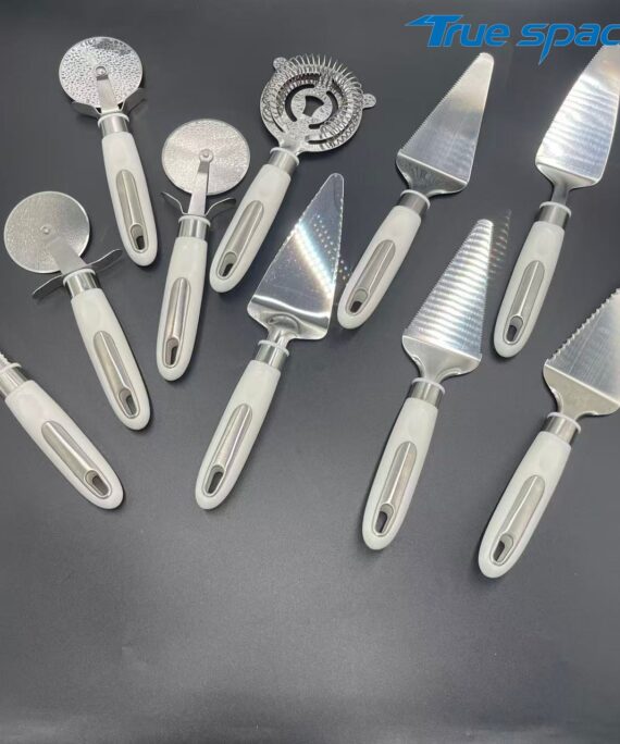 Anti-slip handle, stainless steel sharp blade, slicing knife, pie spatula, cake server, pizza wheel cutter set