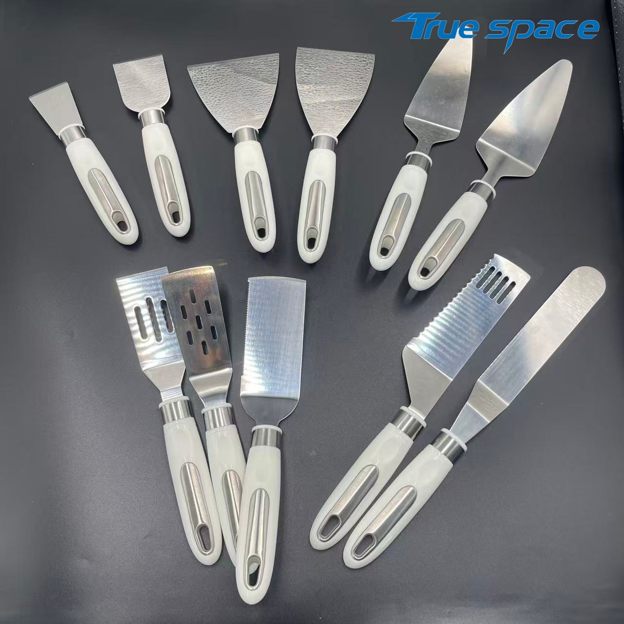 11-Piece Spatula Set – White Handle & Stainless Steel, Multi-Purpose for Cooking & Baking