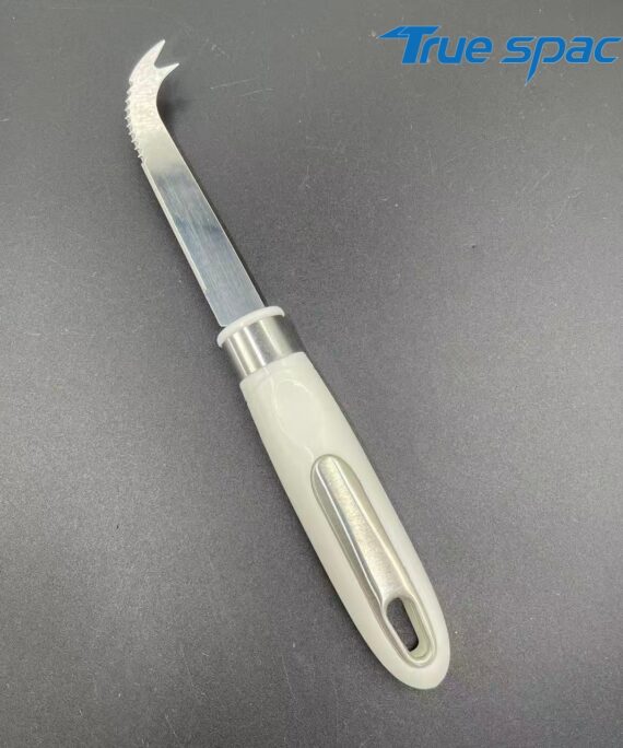 High-quality stainless steel kitchen tool: Hooked serrated knife for cutting & lifting fried foods