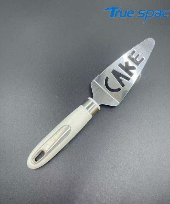 Cheese server cutter with cake letter server white plastic and stainless steel handle