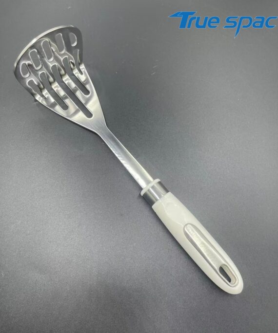 Long-handled large stainless steel potato puree crusher and press for garlic puree