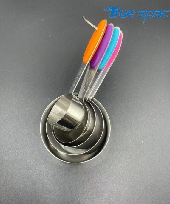 Baking tool stainless steel measuring cup set of 5 pieces, coffee measuring spoon with scale and silicone handle