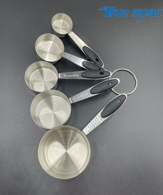 Stainless steel kitchen measuring tool set, food-grade durable measuring cup and spoon set, with black soft handle