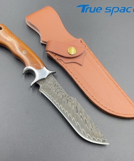 Outdoor Portable 67 Layers Damascus Steel Camping Hunting Fixed Blade Knife with Red Precious Wood Handle