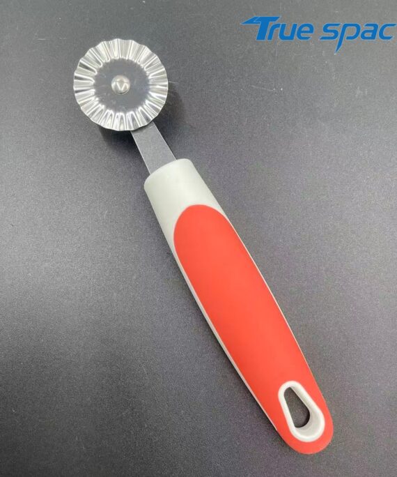 Stainless steel pizza slicer knife, pizza cutter wheel, with wavy blade and anti-slip TPR handle