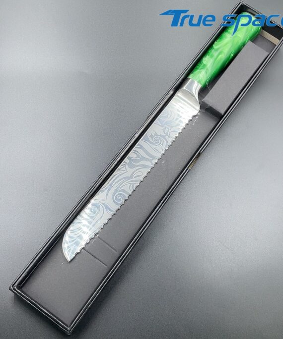 Custom Green Resin Handle 3cr13 Stainless Steel Chef Cutting Bread Knife for Kitchen