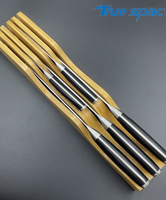 Damascus Steel Kitchen Knife Set, Black-handled Butcher Knife with Drawer Professional Knife Rack