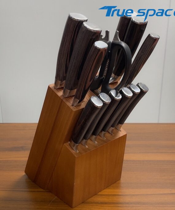 A Set of 13 Best-selling Professional Kitchen Knives and a Set of Damascus Steel Kitchen Knives with Wooden Block Holders