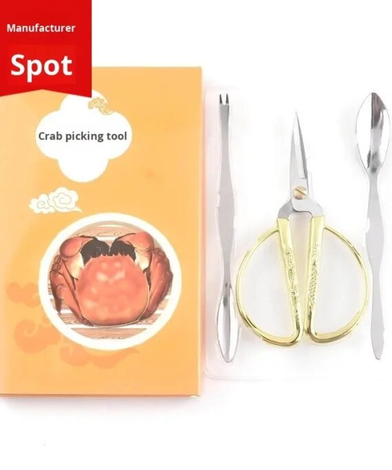 Eight-Piece Stainless Steel Crab Eating Tool Set DIY Grade Three-Piece Crab Spoon Fork Claw Scissors with Seafood Shell Remover