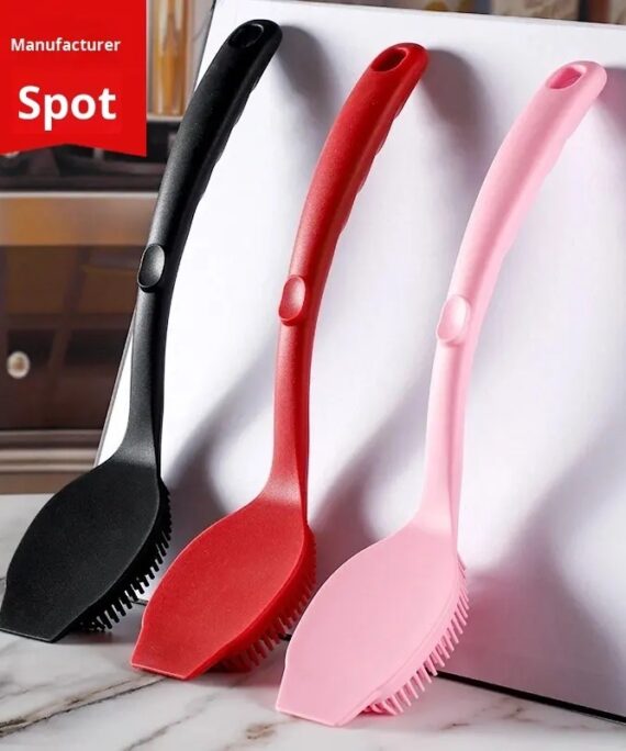 Cross-Border Household Cleaning Brush Long-Handled Silicone Pot Scrubbing Brush with Hangable Design for Kitchen Use