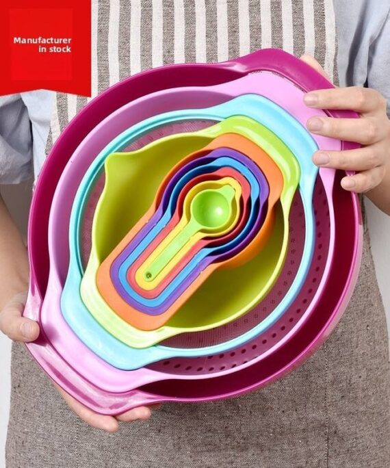 Rainbow DIY Baking Ten-Piece Set Measuring Cups Spoons Combination Rice Sieve Salad Plate Vegetable Washing Baking Pastry Tools