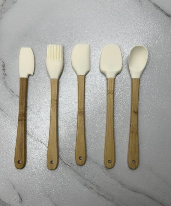 Mini Baking Tools, 5-piece Color Set, Spatula, Silicone Scraper, Children's Bamboo-handled Silicone Kitchenware Set