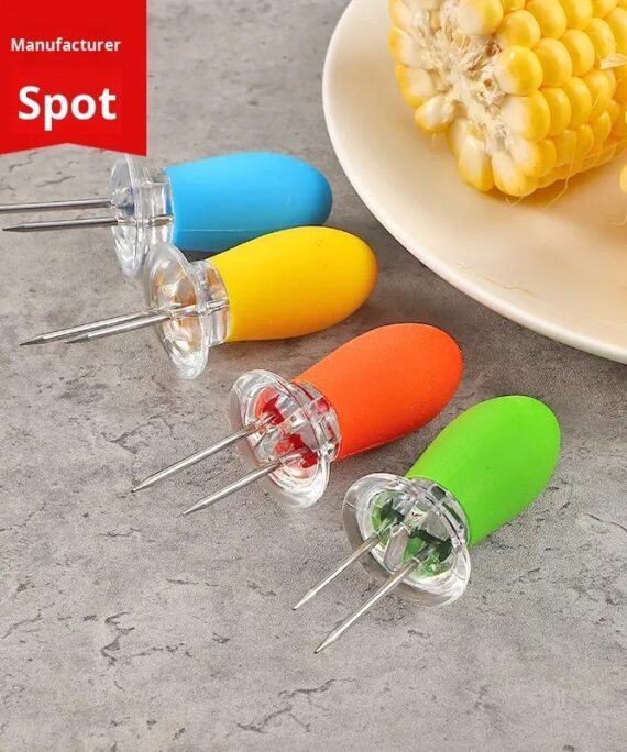 Stainless Steel Eco-friendly Plastic Grilled Corn Needle Fork BBQ Skewer Outdoor BBQ Supplies Grilled Meat Tools Accessories