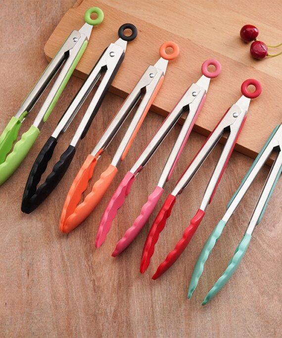 Silicone Stainless Steel Food Tongs Kitchen Barbecue Meat Rack Steak Tongs Bread Baking Tools Dishwasher Safe Sustainable