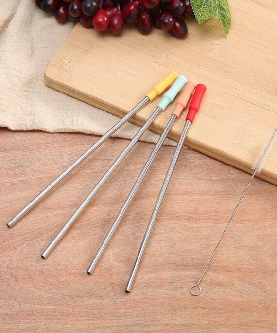 Silicone Straw Head 304 Stainless Steel Beverage Straw Set Carrying Type Student Straw