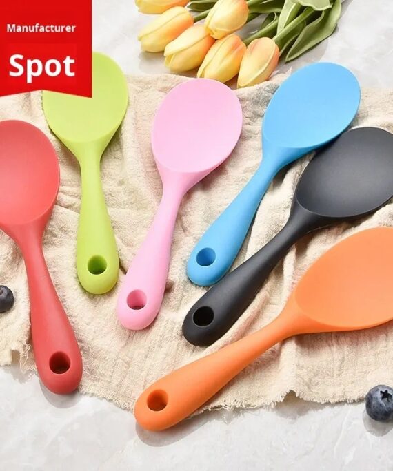 Silicone Large Spoons, 6-color Household Kitchenware, Non-stick Rice Cooker Spoons and Spatulas
