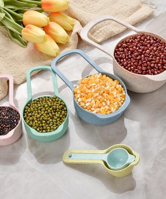 Wheat Straw Measuring Bowl 10 Sets with Graduated Measuring Cup Measuring Spoon Drain Basket Household Tools