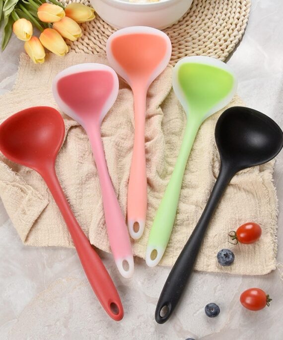 Household Sustainable Silicone Soup Spoons, Long-handled Non-stick Pans, Durable Kitchen Tools