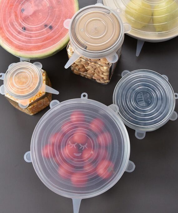6-Piece Silicone Sustainable Modern Design Fresh-Keeping Lids Sealing Bowl Set Creative Stretchable Cling Film Food Storage