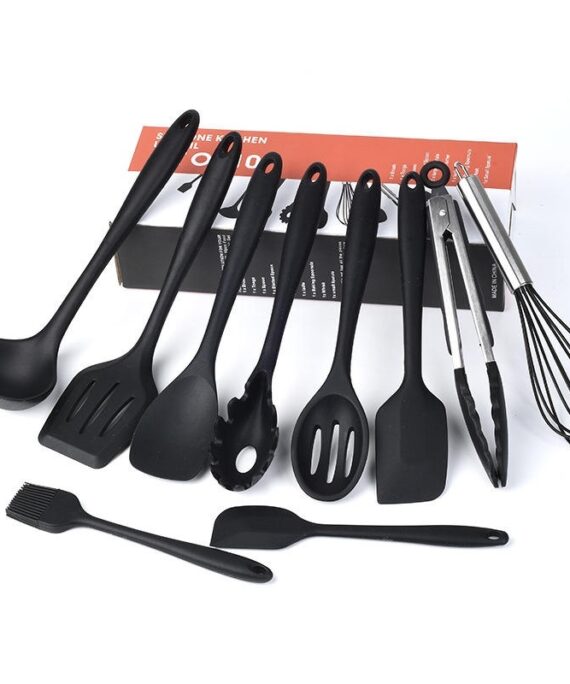 A 10-piece Set of Silicone Cooking Kitchenware, Non-stick Spatulas, Scorescrapers, Soup Spoons and Strainers