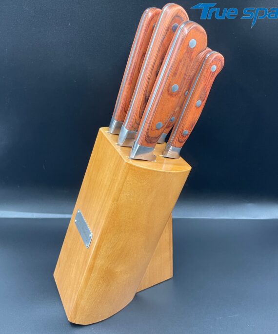 Professional Chef's Knife Set with Wooden Handles - 6-piece Damascus Steel Kitchen Knife Set with Knife Holder