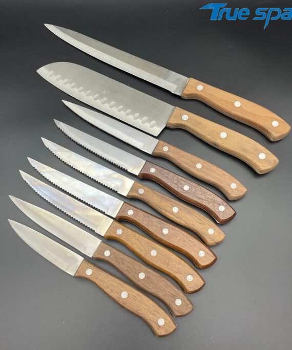 9 Pieces Kitchen Knife Set Stainless Steel Knife Set with Wooden Handle sharp Meat Cleaver, Steak Knife Fruit Bread Knife
