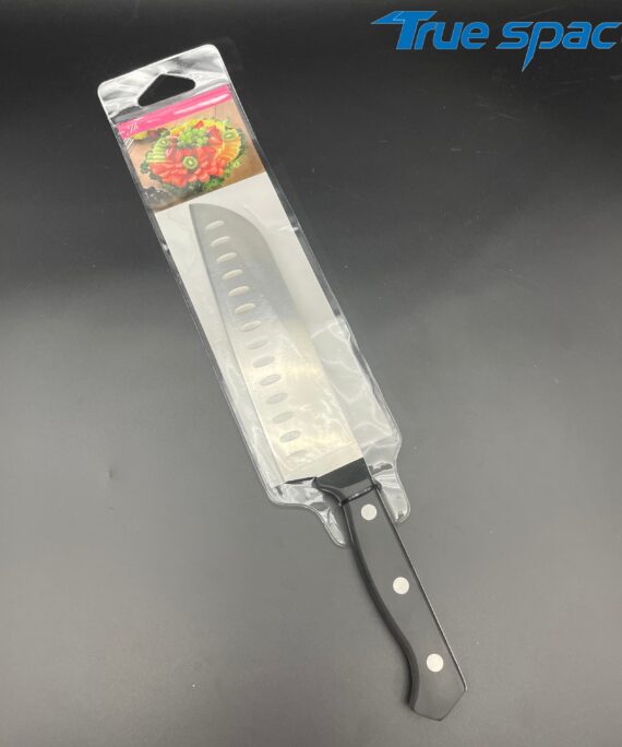 Professional Japanese Kitchen Santoku Knife, Stainless Steel Slicing Chef Knife with Black Plastic Handle